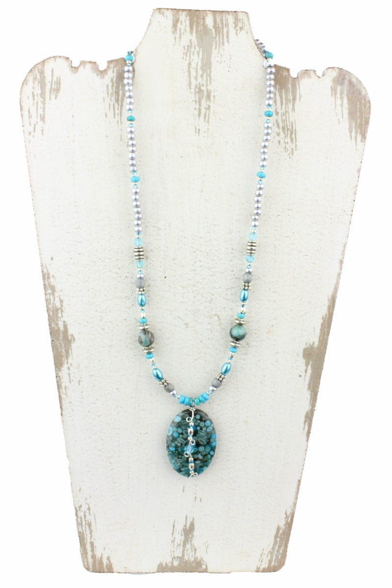 AN308 Blue Ocean Fossil Jasper Necklace Trisha Waldron Designs